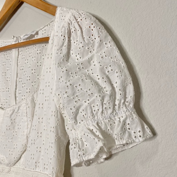 REVOLVE Lovers + Friends Rickie Puff Sleeve Eyelet Mini Dress in White - Picture 8 of 9